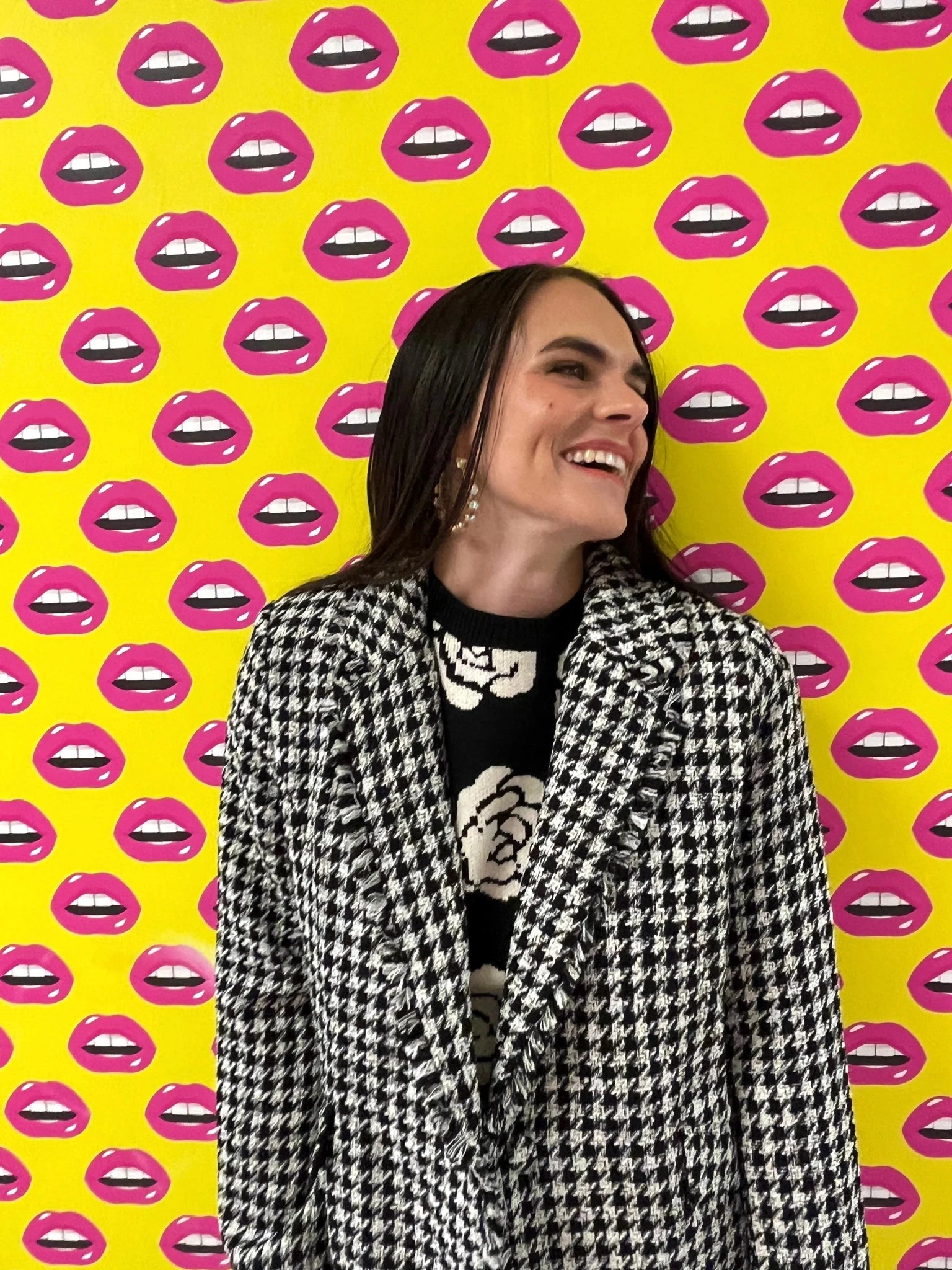 Modern Tailored Houndstooth Blazer with Fringed Trim - Bella Blossom Boutique