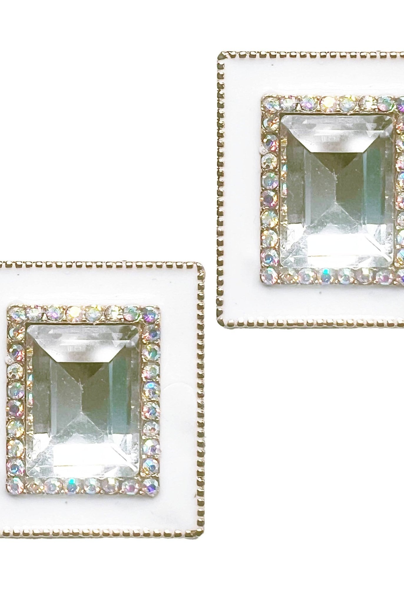 Nova Crystal Emerald - Cut Studs – Modern White & Gold Geometric Earrings - Bella Blossom Boutique