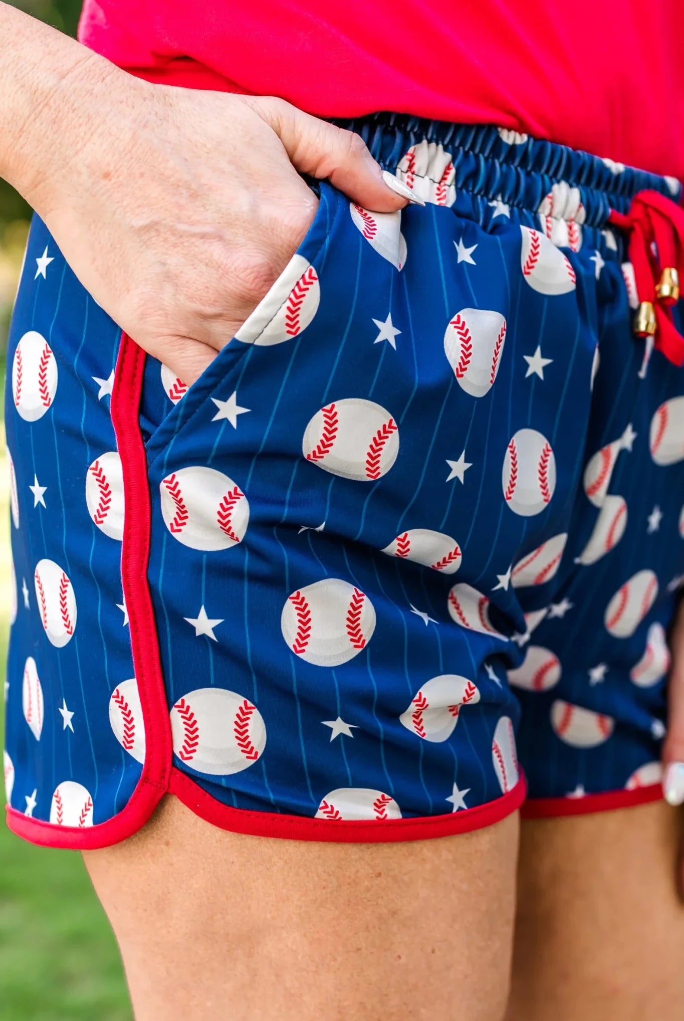 Out of Your League | Baseball Print Drawstring Lounge Shorts - Bella Blossom Boutique