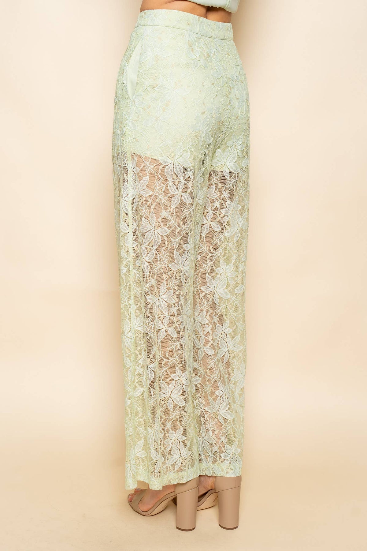 Pale Green Lace Long Leg Pants - Bella Blossom Boutique