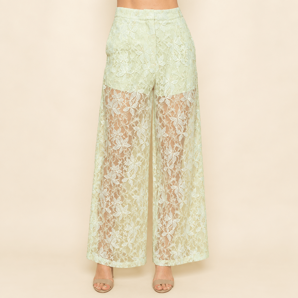 Pale Green Lace Long Leg Pants - Bella Blossom Boutique