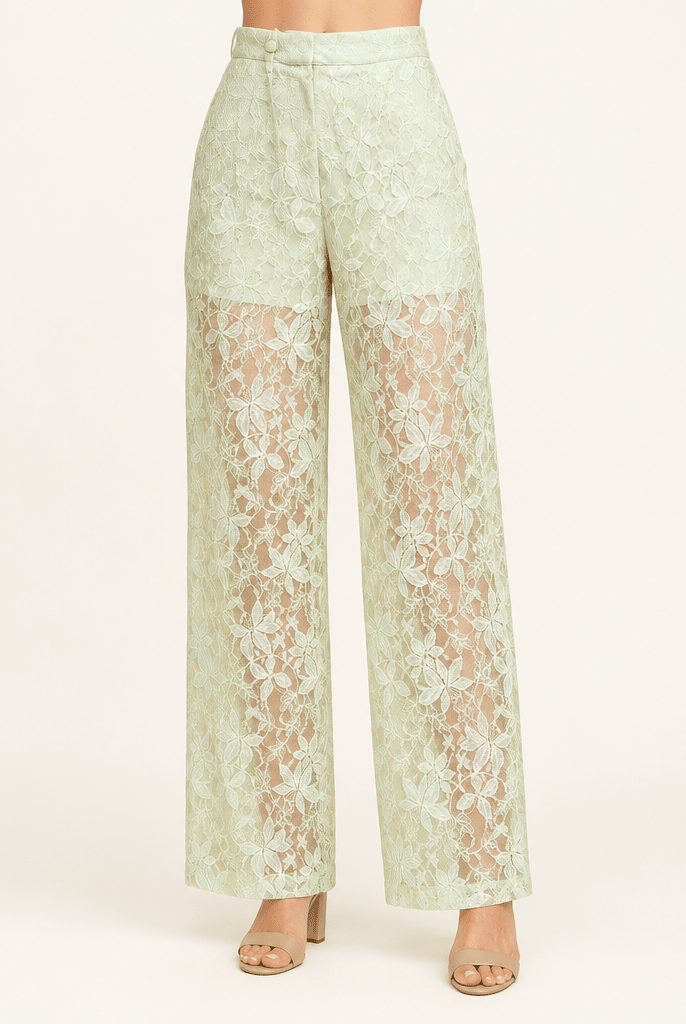 Pale Green Lace Long Leg Pants - Bella Blossom Boutique