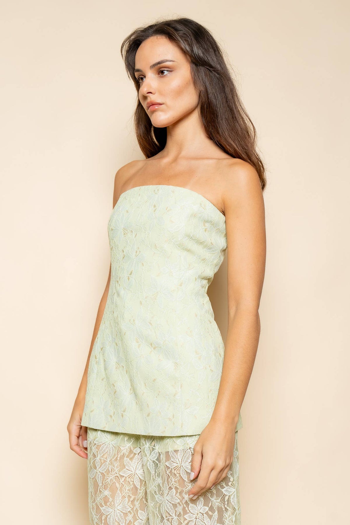 Pale Green Lace Strapless Tube Top - Bella Blossom Boutique