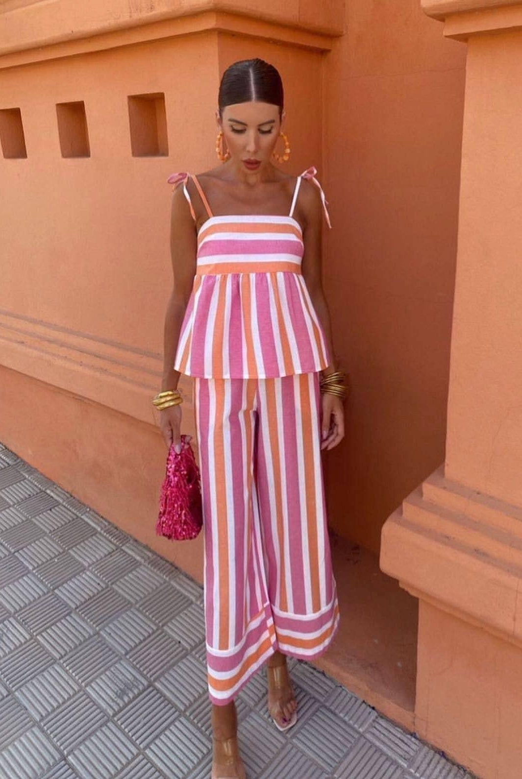 Parisian Chic Striped Co - ord: Premium Two - Piece Top & Pants Set - Bella Blossom Boutique
