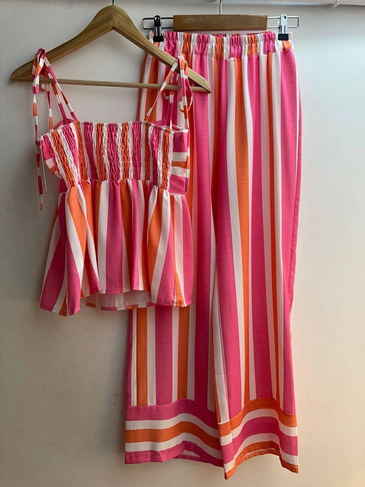Parisian Chic Striped Co - ord: Premium Two - Piece Top & Pants Set - Bella Blossom Boutique