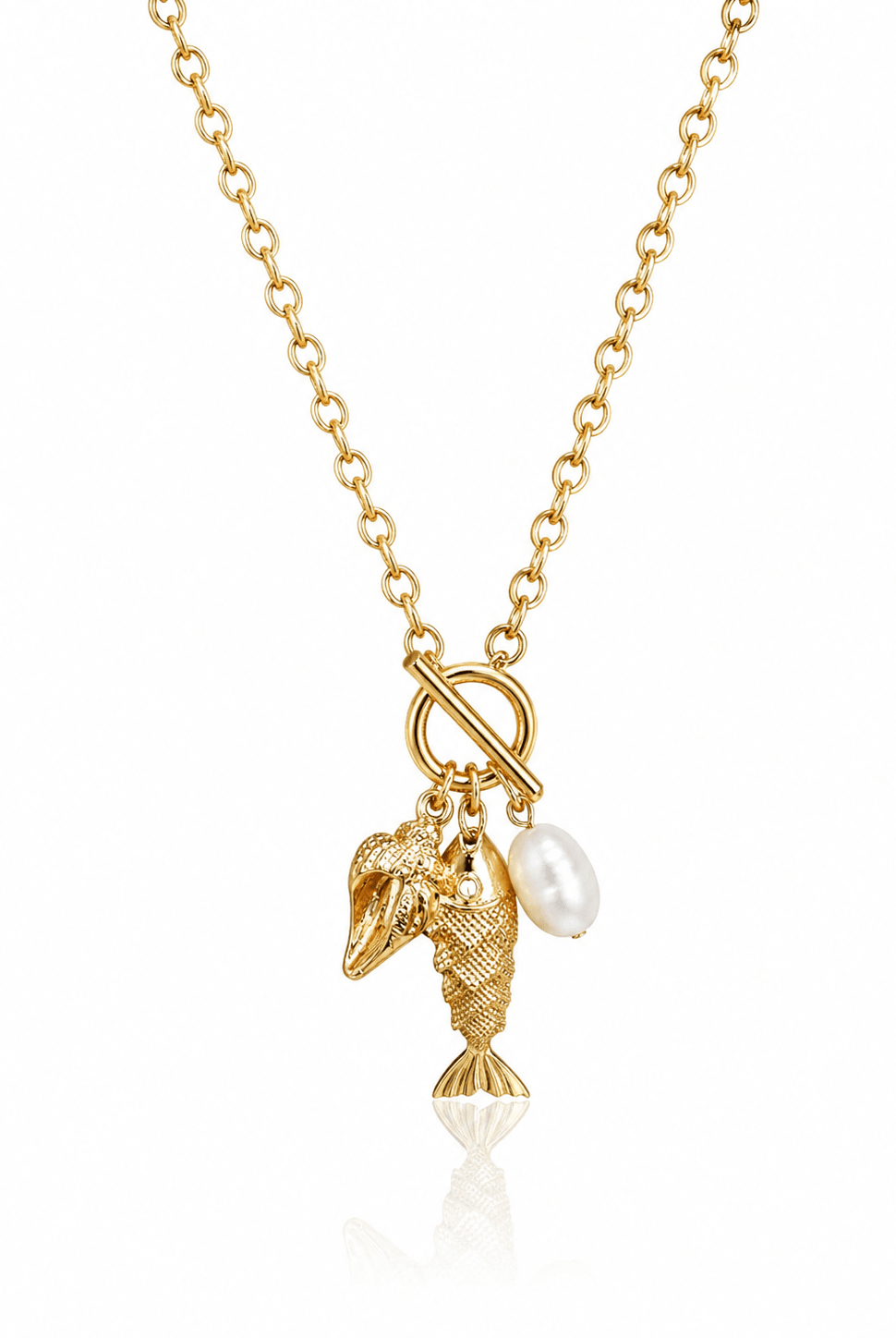 Pearl Tide Fish Necklace | Coastal Gold & Pearl Charm Jewelry - Bella Blossom Boutique