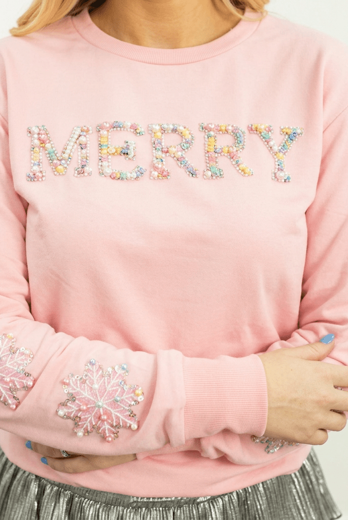 Pink Pearl 'Merry' Sweatshirt - Bella Blossom Boutique