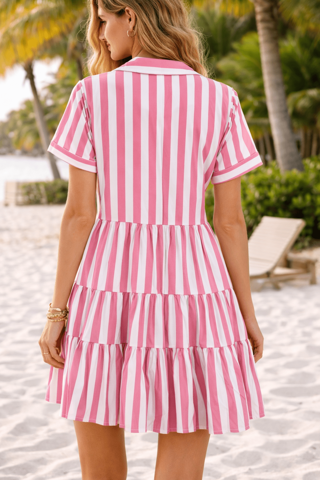 Pink Striped Starfish Button Sundress - Coastal Chic Tiered Mini - Bella Blossom Boutique
