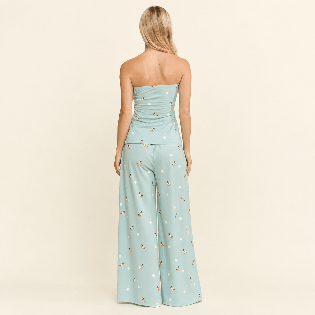 Playful Duck Print Strapless Lounge Set - Two-Piece Wide-Leg - Bella Blossom Boutique
