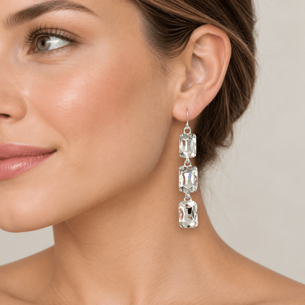 Rectangle Rhinestone Drop Earrings - Bella Blossom Boutique