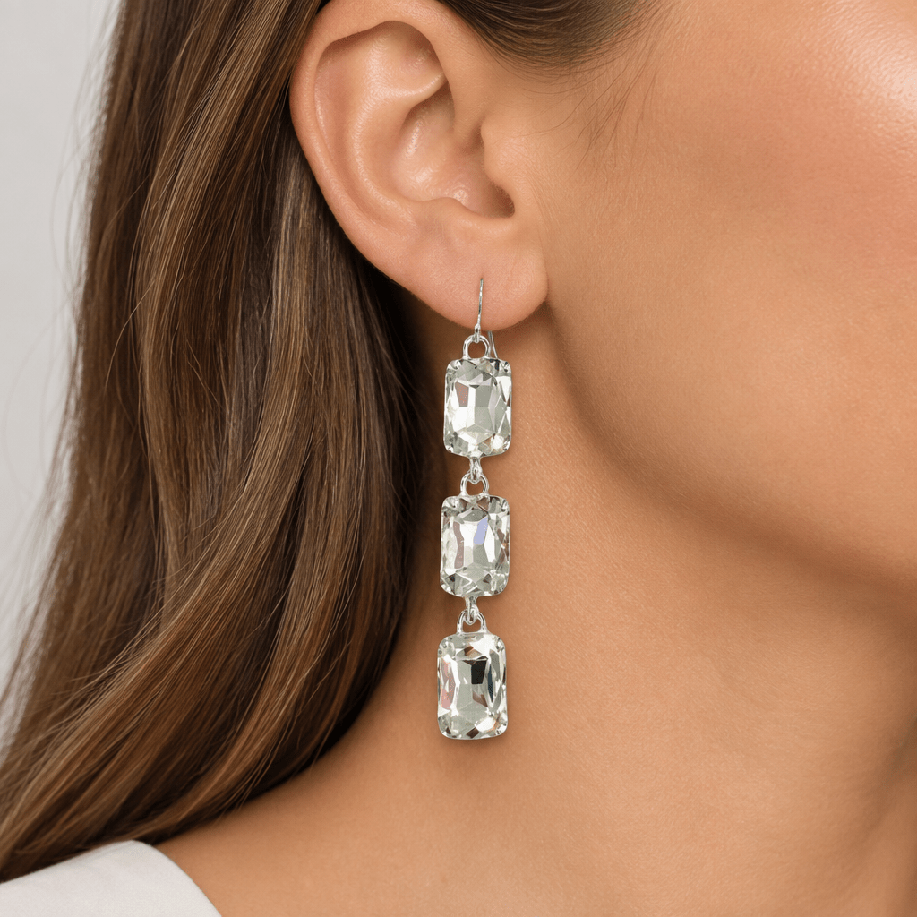 Rectangle Rhinestone Drop Earrings - Bella Blossom Boutique