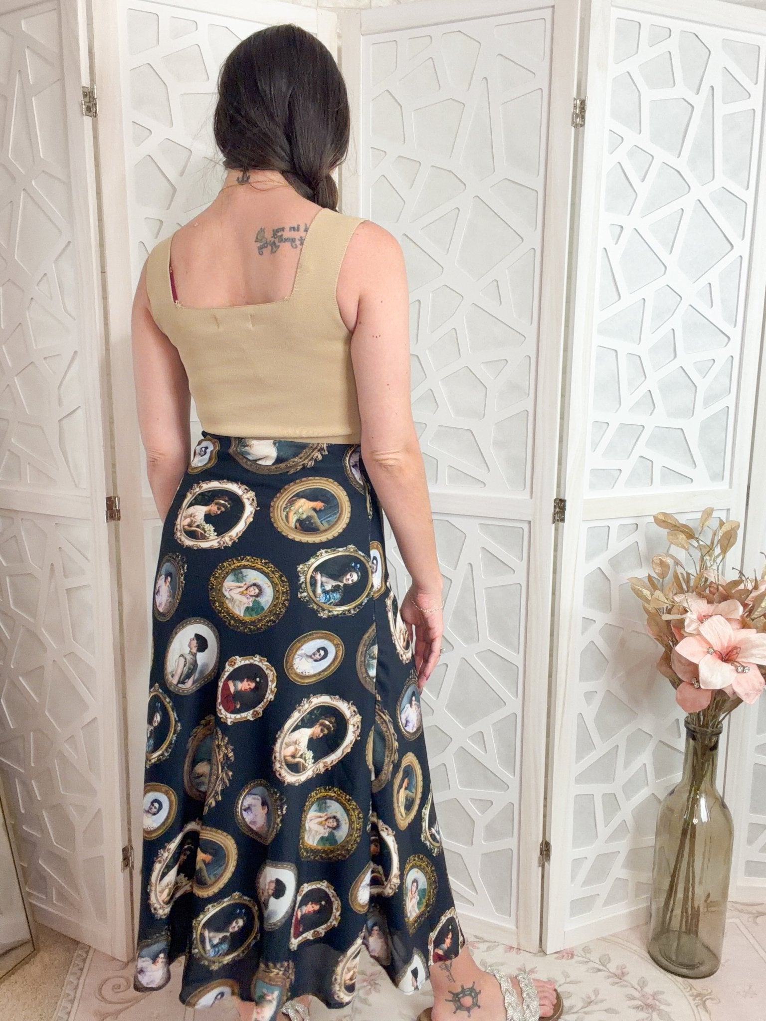 Regency Muse Vintage Portrait Print A - Line Midi Skirt - Bella Blossom Boutique