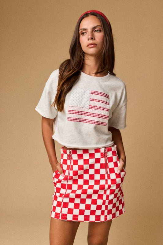 Retro Red Checkerboard High-Waist Mini Skirt - Bella Blossom Boutique