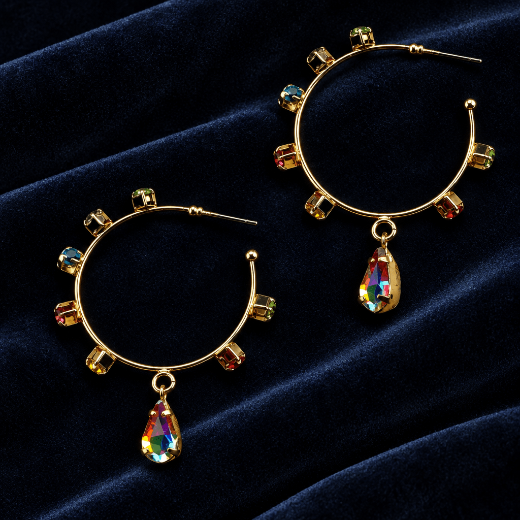 Rhinestone Hoop Earrings with Drop Detail - Bella Blossom Boutique