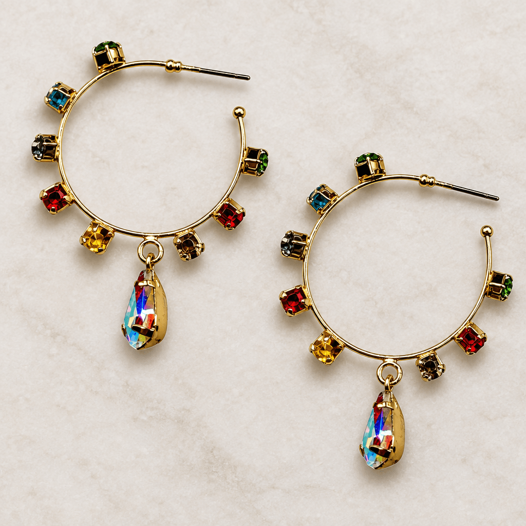 Rhinestone Hoop Earrings with Drop Detail - Bella Blossom Boutique