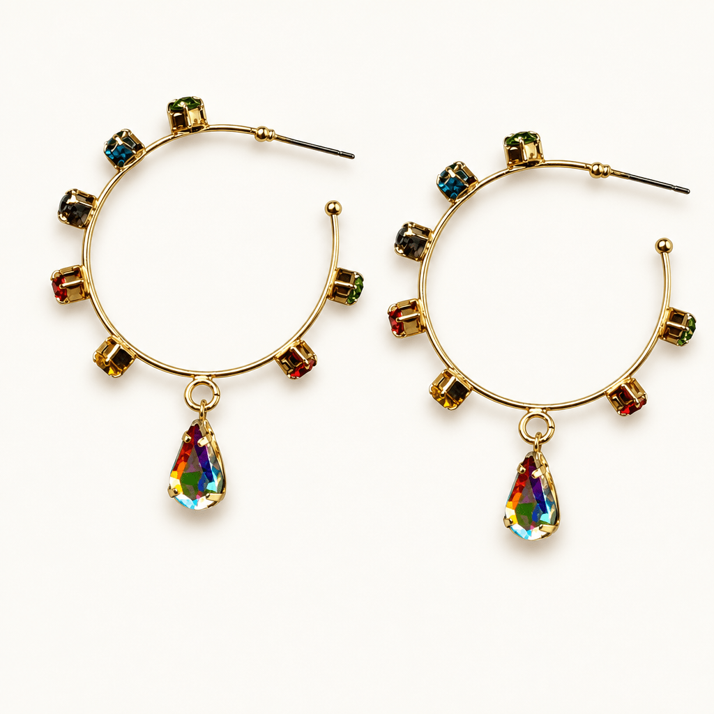 Rhinestone Hoop Earrings with Drop Detail - Bella Blossom Boutique