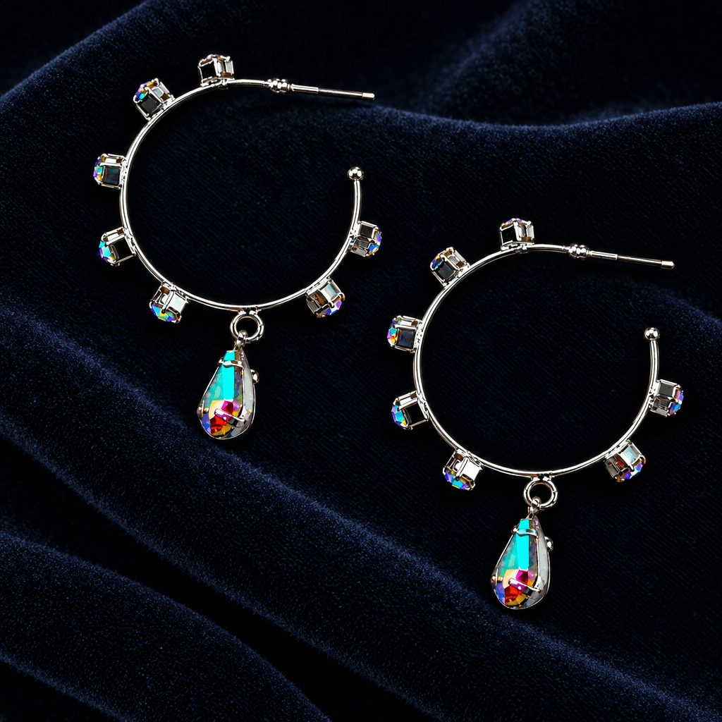 Rhinestone Hoop Earrings with Drop Detail - Bella Blossom Boutique