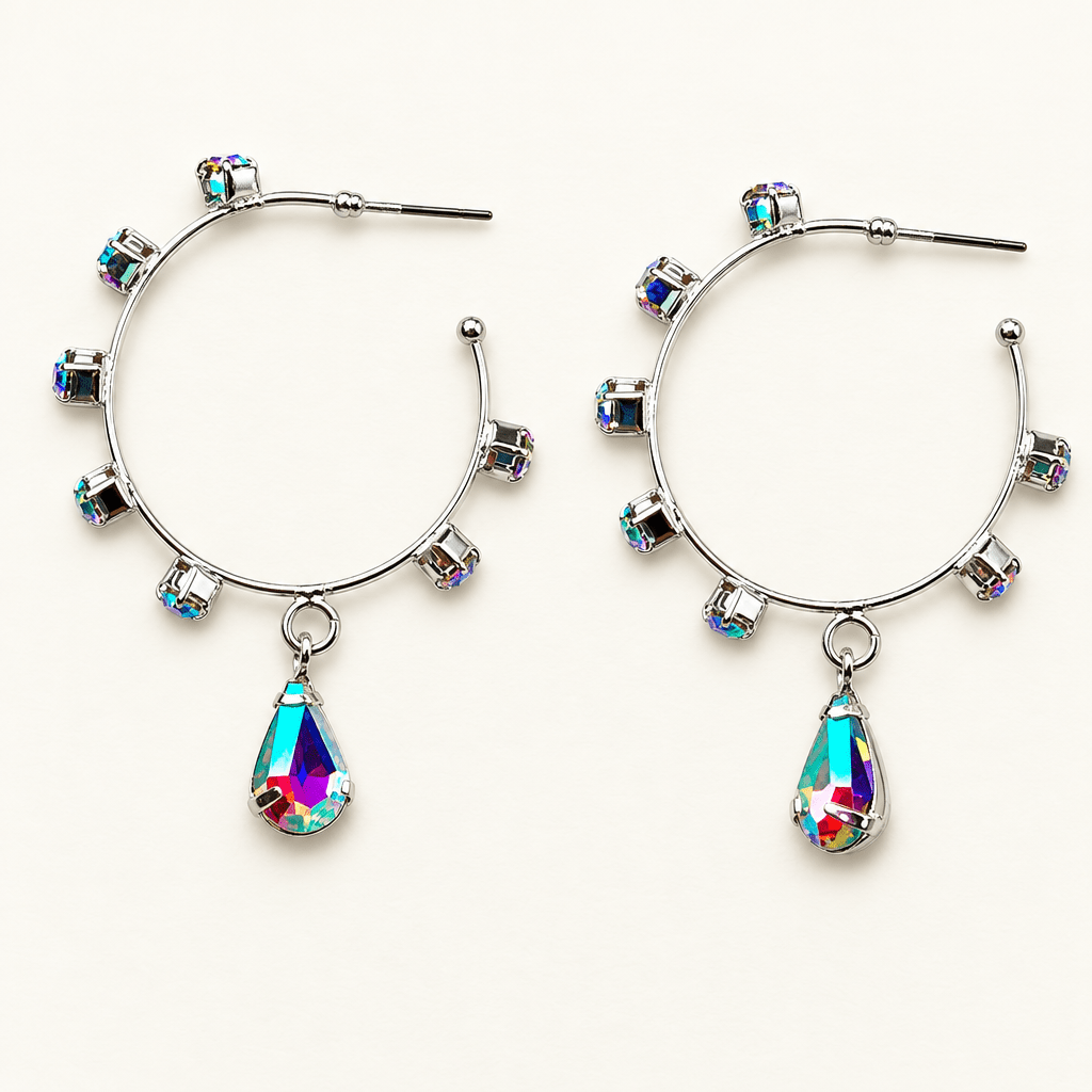 Rhinestone Hoop Earrings with Drop Detail - Bella Blossom Boutique
