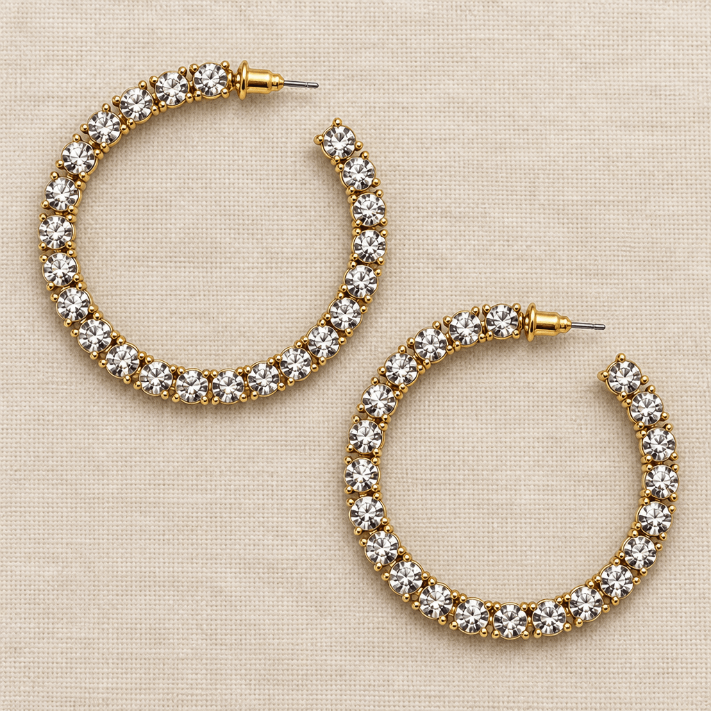 Rhinestone Stud Hoop Earrings- 2 Colors - Bella Blossom Boutique