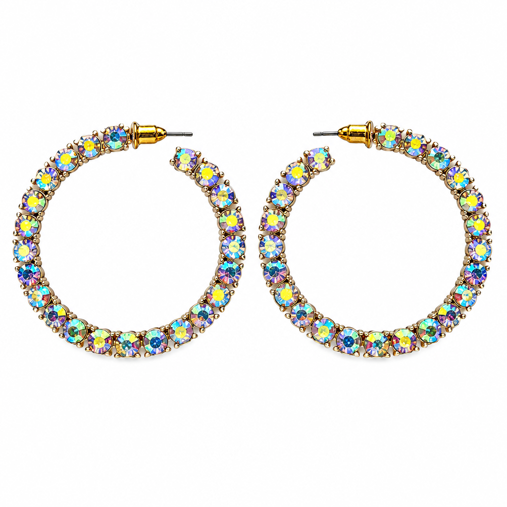 Rhinestone Stud Hoop Earrings- 2 Colors - Bella Blossom Boutique