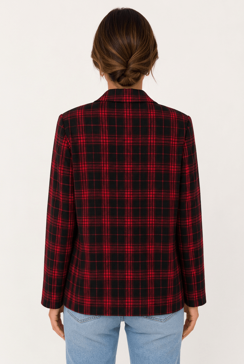 Scarlet Tartan Festive Tailored Blazer - Bella Blossom Boutique