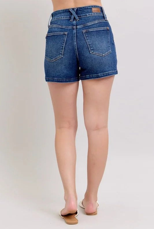 Sculpt & Style High - Rise Double - Button Denim Shorts - Bella Blossom Boutique