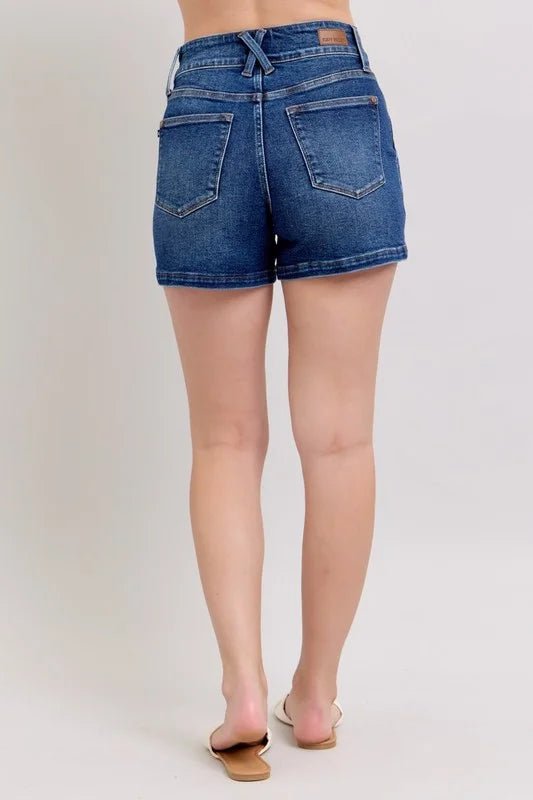 Sculpt & Style High - Rise Double - Button Denim Shorts - Bella Blossom Boutique