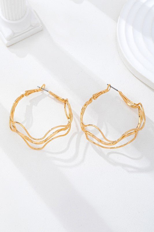 Sculptural Fluid Wave Gold Hoop Earrings - Bella Blossom Boutique