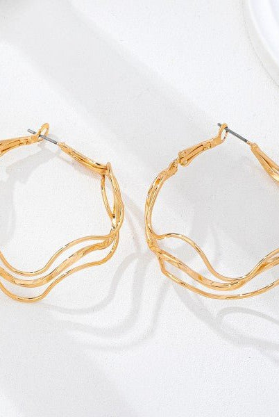 Sculptural Fluid Wave Gold Hoop Earrings - Bella Blossom Boutique