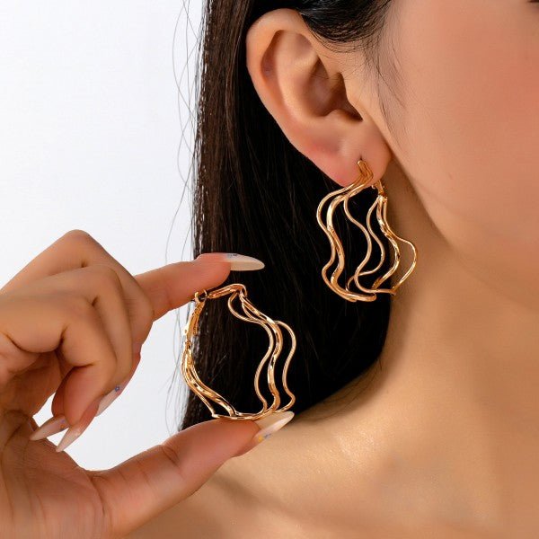 Sculptural Fluid Wave Gold Hoop Earrings - Bella Blossom Boutique