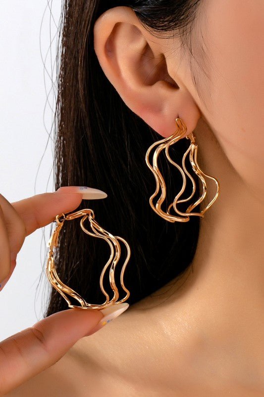 Sculptural Fluid Wave Gold Hoop Earrings - Bella Blossom Boutique