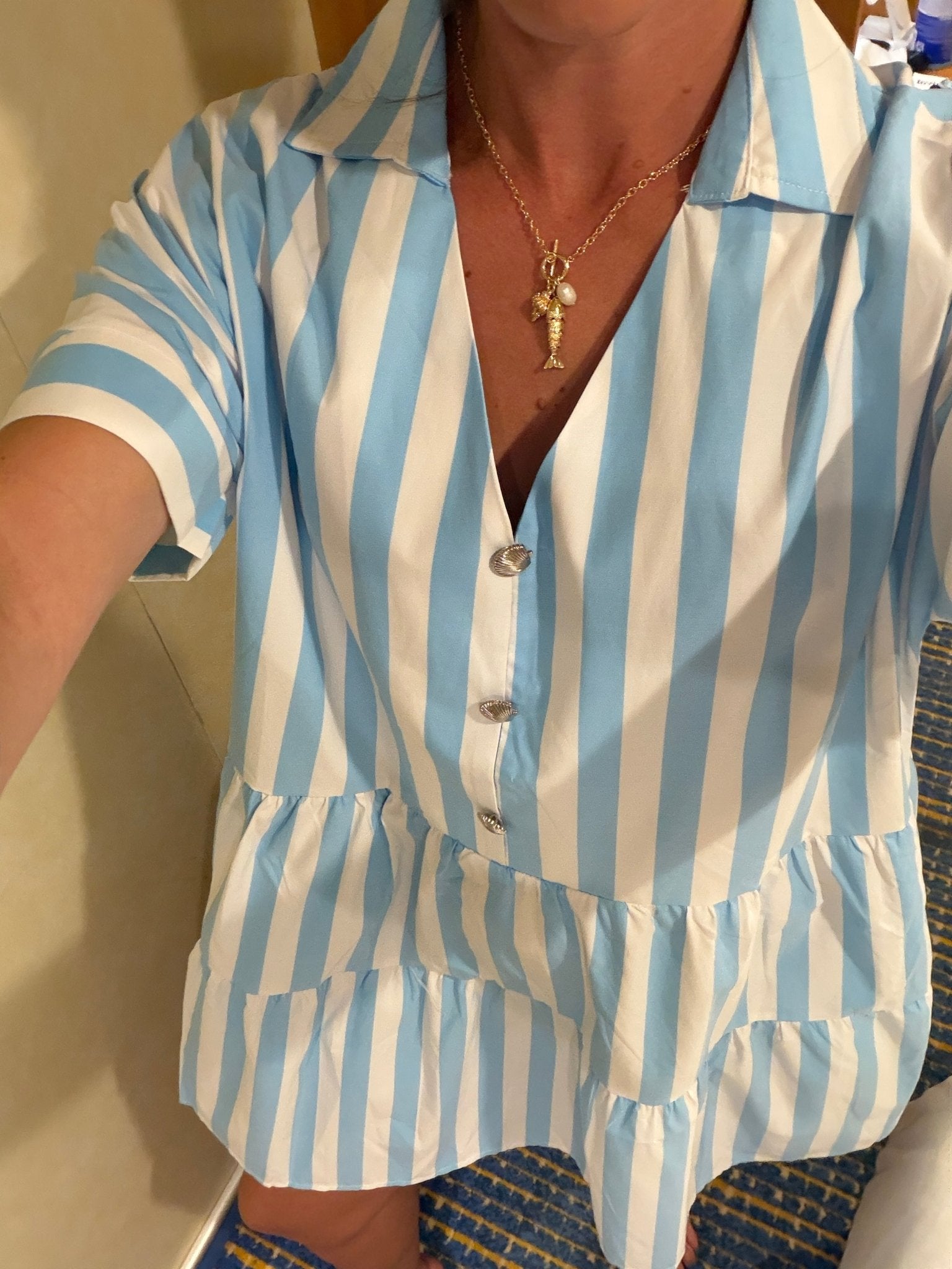 Seashell Button Coastal Striped Sundress - Bella Blossom Boutique