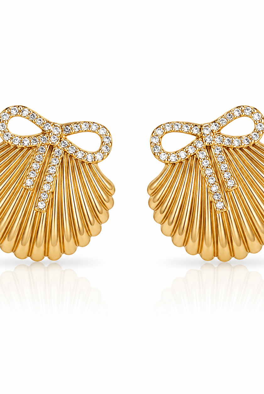 Seaside Sparkle Shell & Bow Earrings – Coastal Chic Jewelry - Bella Blossom Boutique