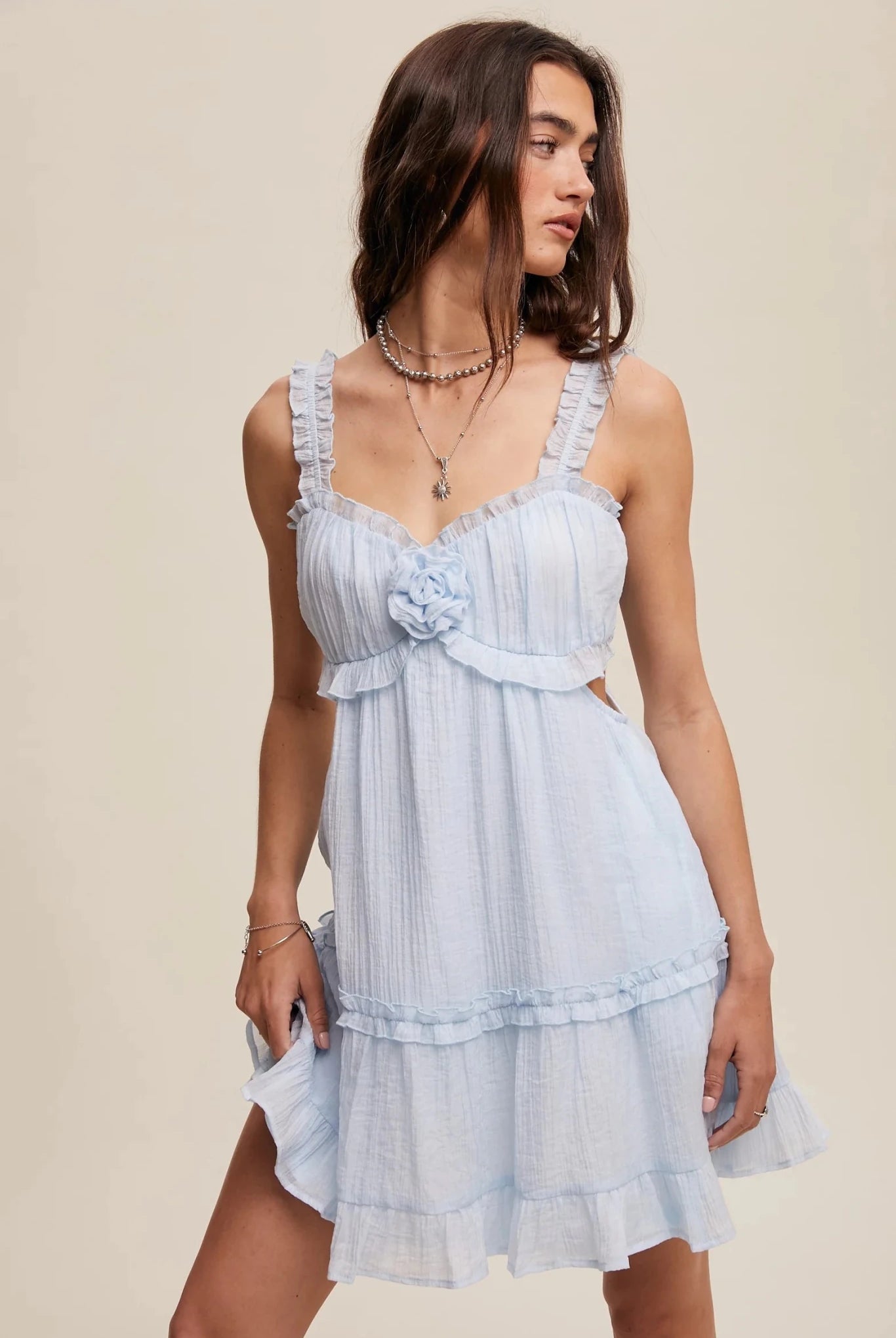 Seraphina Ruffled Bloom Cut - Out Mini Dress - Bella Blossom Boutique