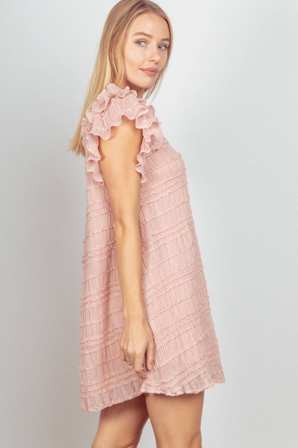 Seraphina Textured Ruffle Sleeve Mini Dress - Bella Blossom Boutique