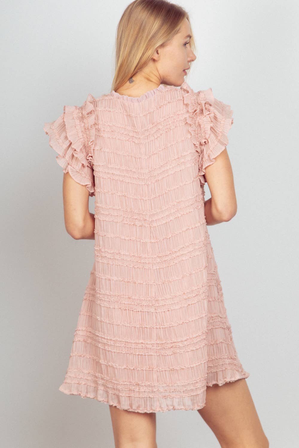 Seraphina Textured Ruffle Sleeve Mini Dress - Bella Blossom Boutique