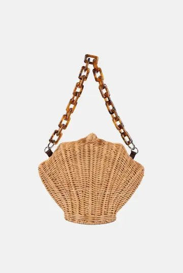 Shelie Shell Rattan Crossbody Bag – Chic Tortoise Handle Wicker Purse - Bella Blossom Boutique