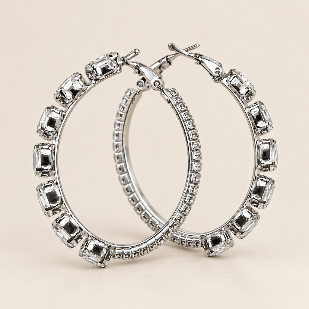 Shimmering Oval Rhinestone Hoops - Bella Blossom Boutique