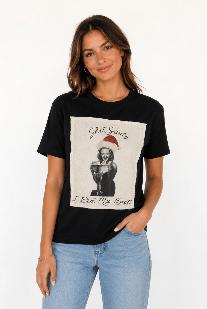 "Shit Santa, I Did My Best" Funny Vintage Christmas Tee - Bella Blossom Boutique