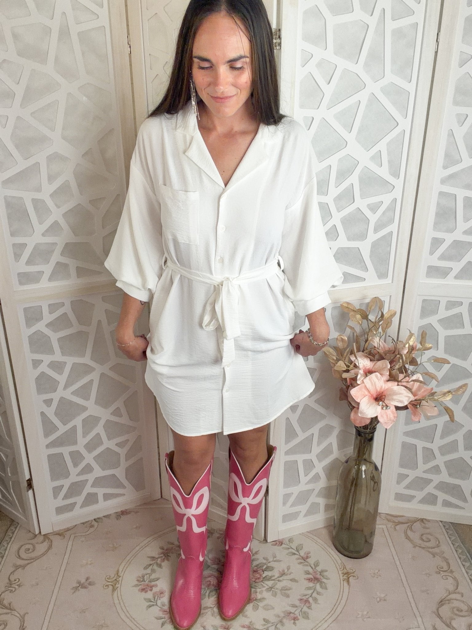 Sienna Belted Shirt Dress – Versatile Button - Down with Pockets - Bella Blossom Boutique