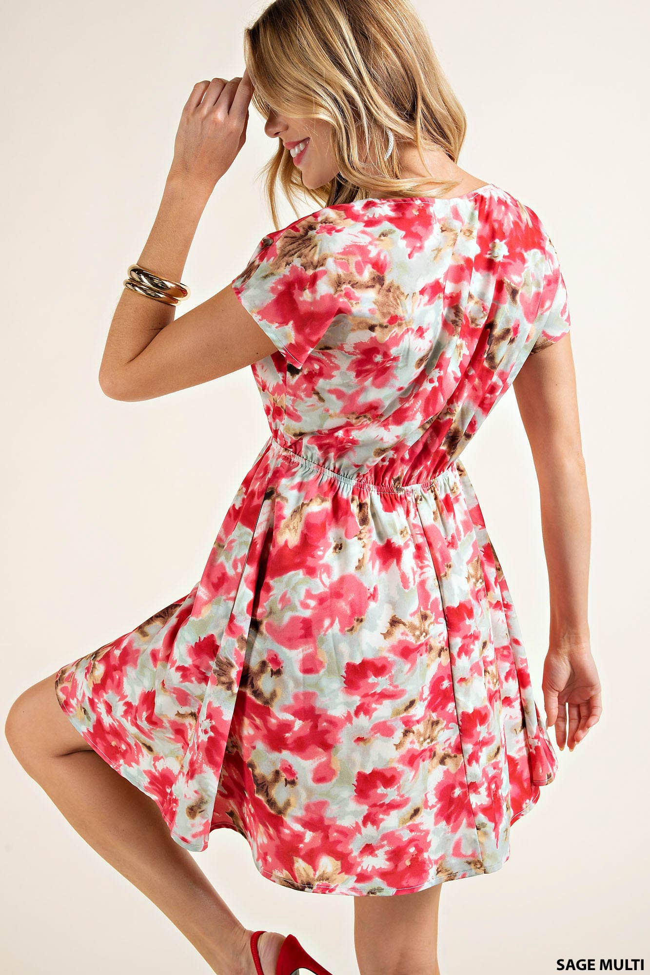 Sienna Floral Adjustable Waist Kimono Dress with Pockets - Bella Blossom Boutique