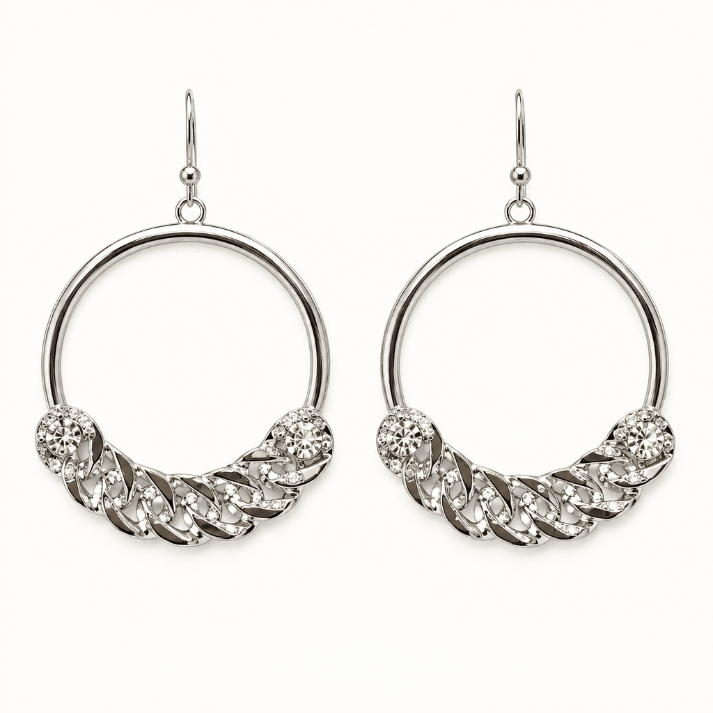 Silver Rhinestone Curb Chain Earrings - Bella Blossom Boutique
