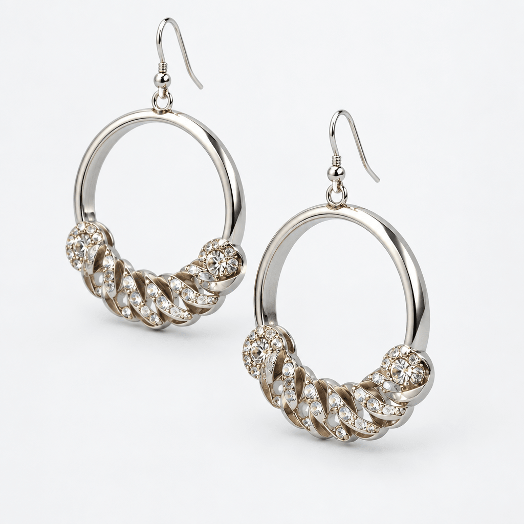 Silver Rhinestone Curb Chain Earrings - Bella Blossom Boutique