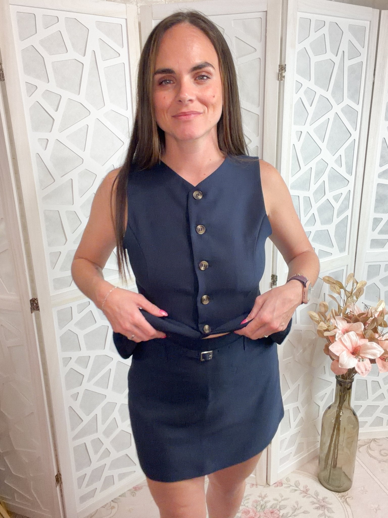 Sloane Tailored Vest & Belted Mini Skirt 2 - Piece Set - Bella Blossom Boutique