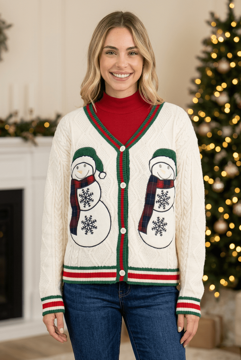 Snowman Patch Cardigan - Bella Blossom Boutique