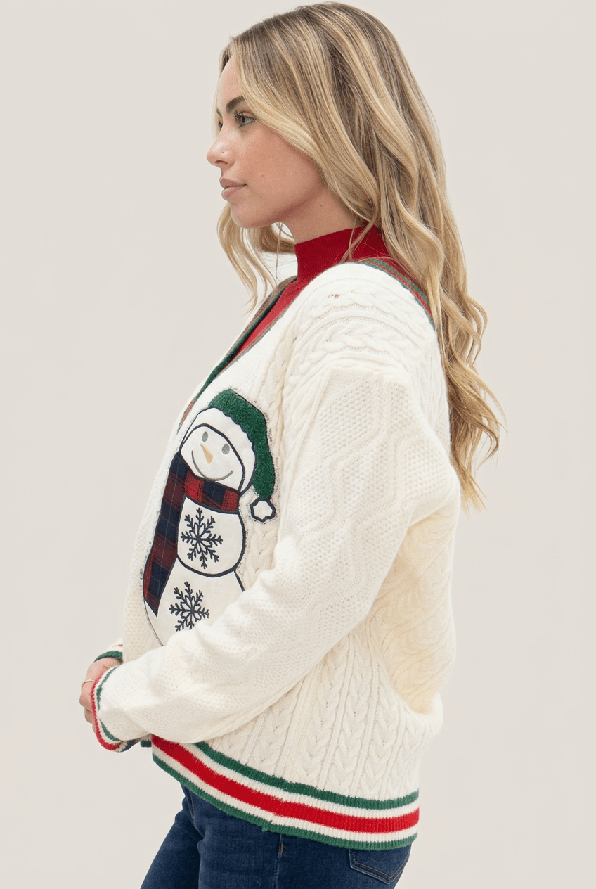 Snowman Patch Cardigan - Bella Blossom Boutique