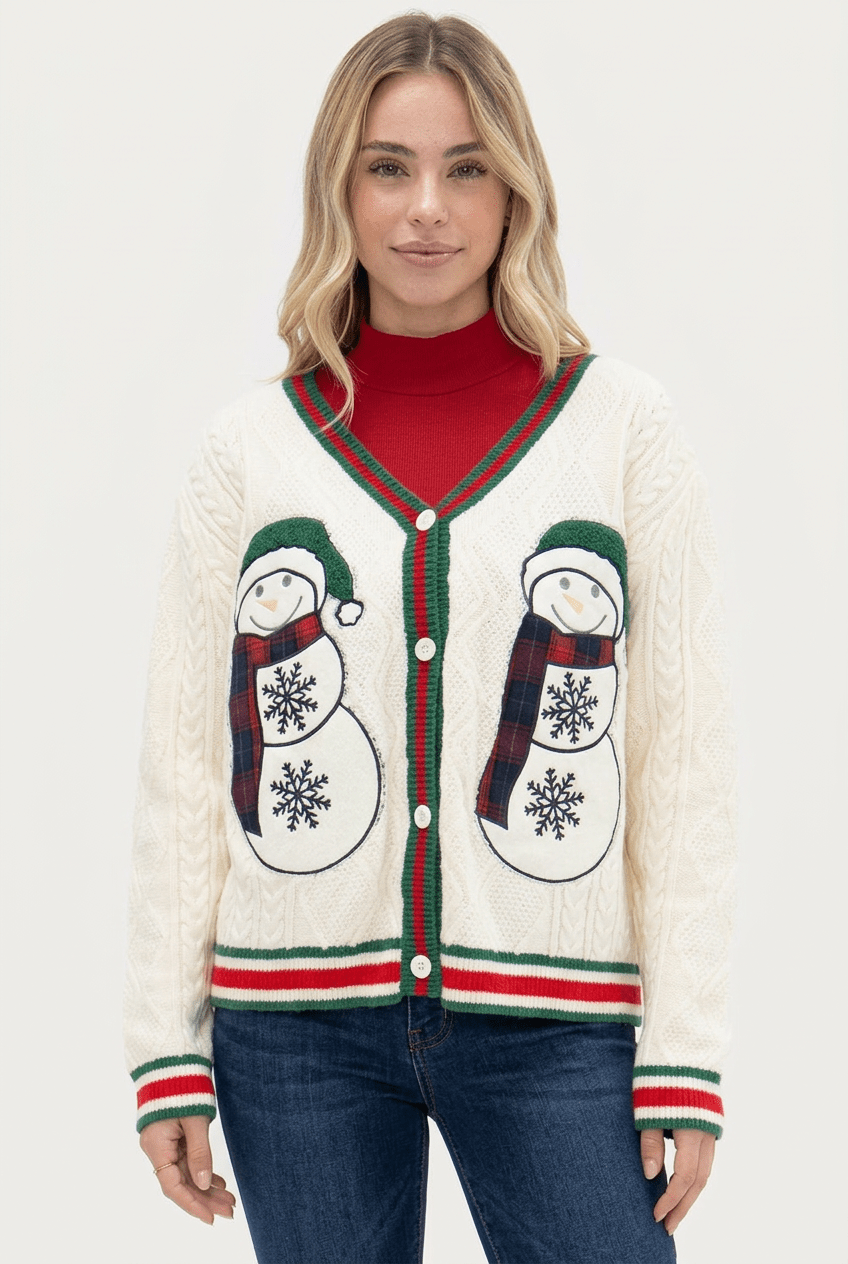 Snowman Patch Cardigan - Bella Blossom Boutique