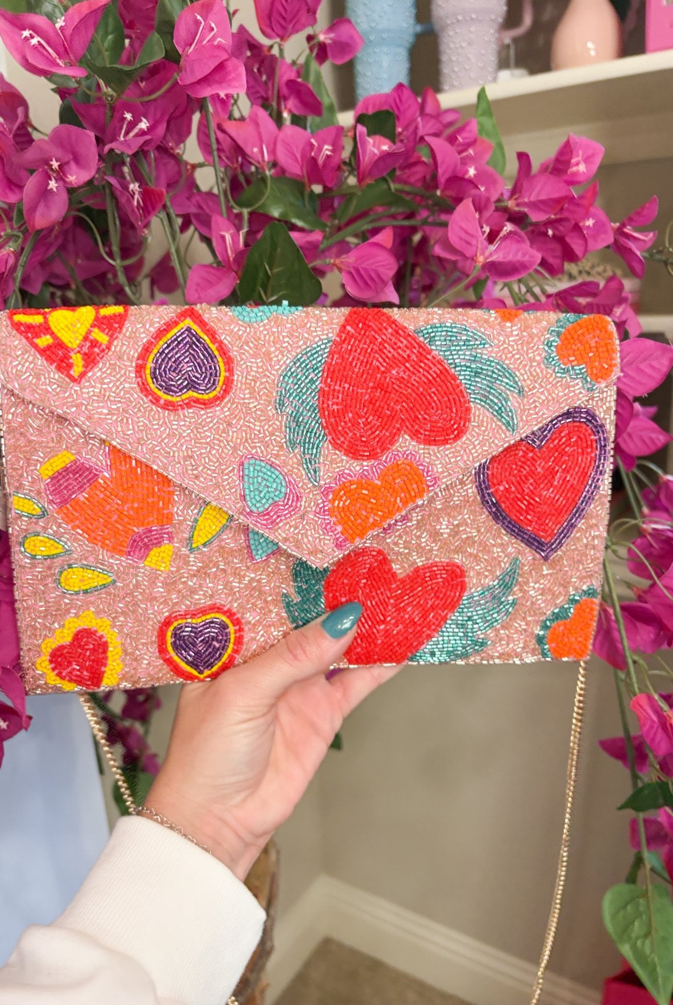 Sparkle & Shine Beaded Heart Clutch – Chic Hand - Beaded Evening Ba - Bella Blossom Boutique
