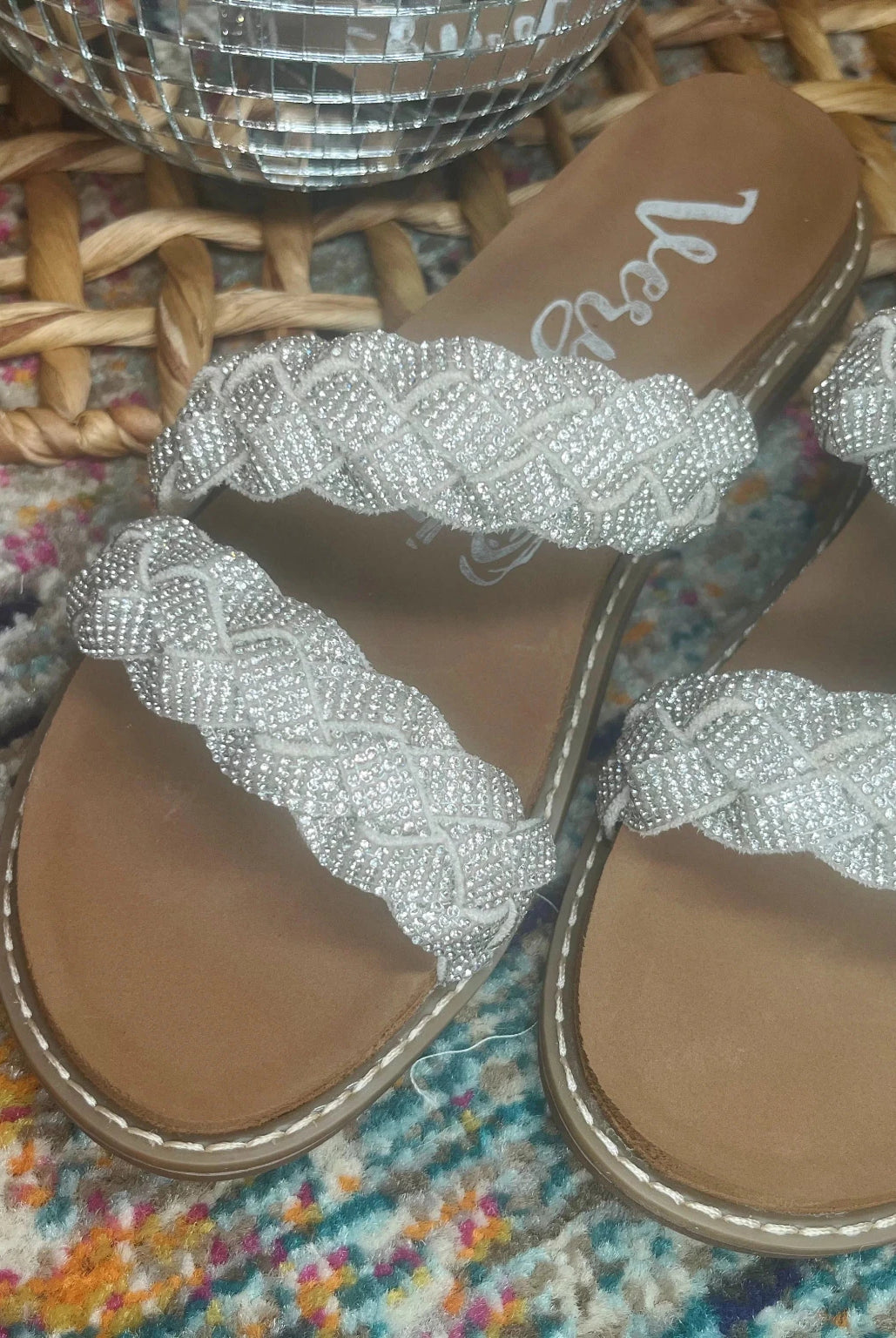 Sparkle & Shine: Braided Rhinestone Flat Sandals for Women - Bella Blossom Boutique