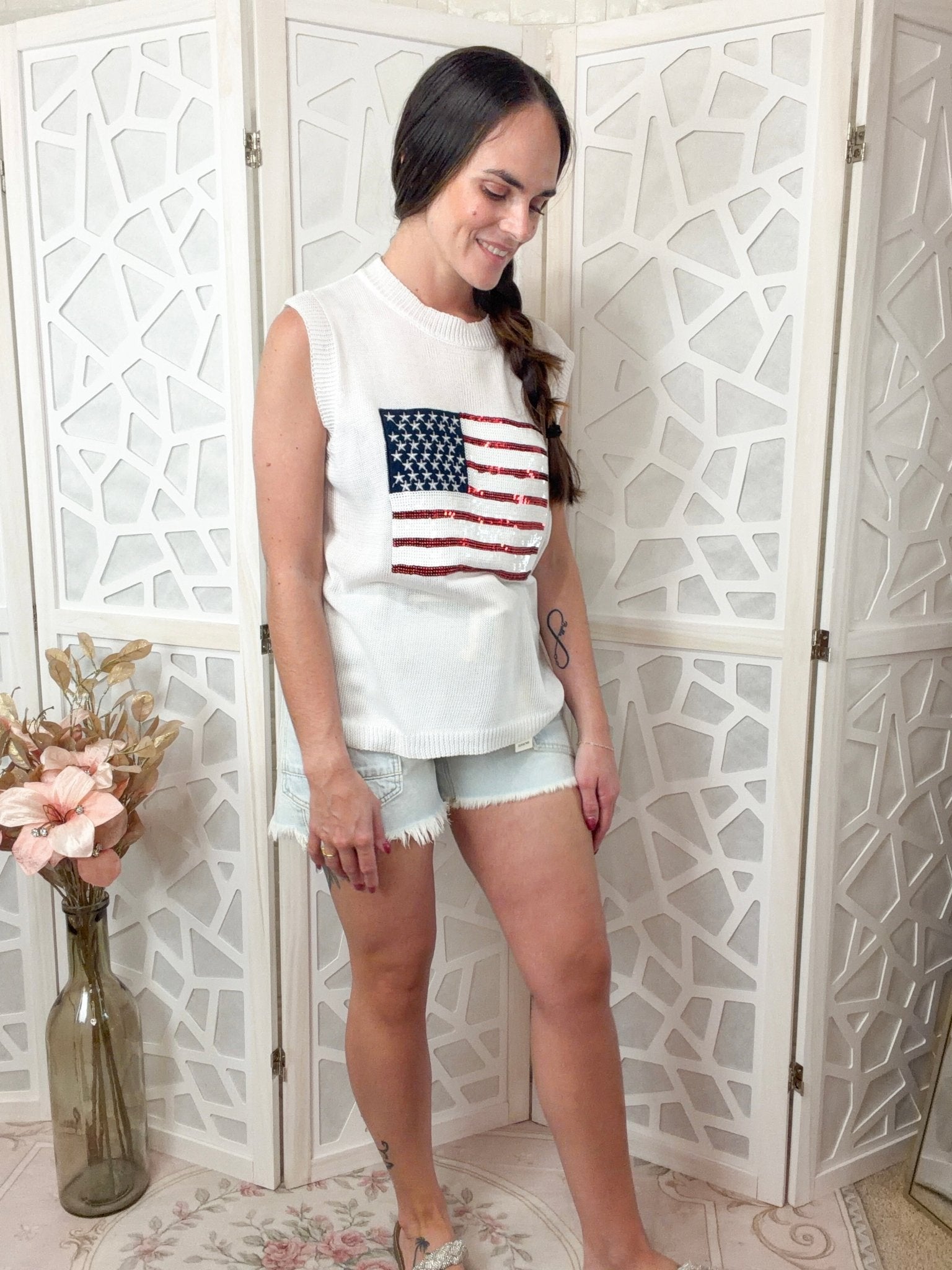 Sparkle & Stripes: Sequin American Flag Knit Top - Bella Blossom Boutique